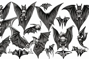 Symetrical bat with wings spread open in a vintage style tattoo idea
