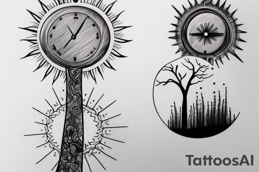 hour glass, tree, sun, time, clock, growth tattoo idea