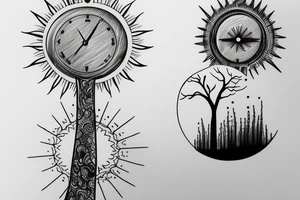 hour glass, tree, sun, time, clock, growth tattoo idea