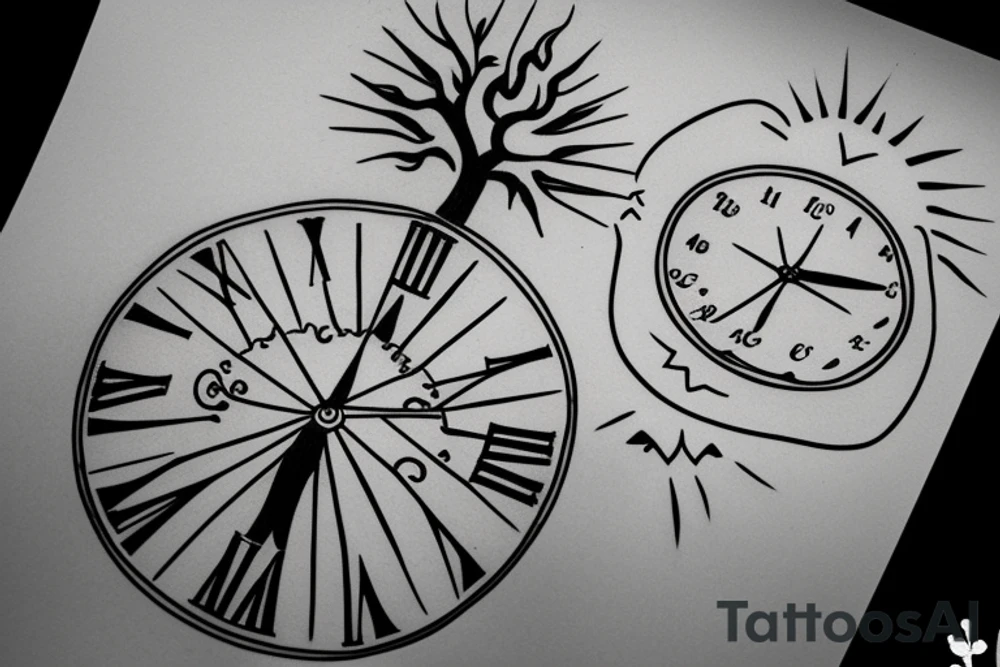 hour glass, tree, sun, time, clock, growth tattoo idea