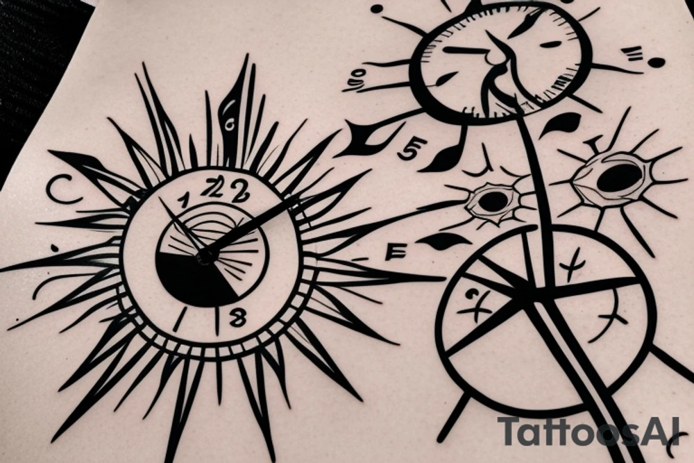 hour glass, tree, sun, time, clock, growth tattoo idea