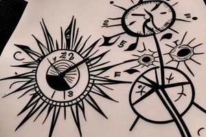 hour glass, tree, sun, time, clock, growth tattoo idea