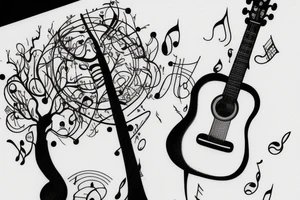 hourglass, tree, guitar, music tattoo idea
