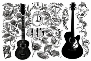 hourglass, tree, guitar, music tattoo idea