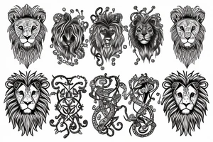 clock chain lion tattoo idea