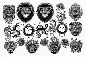 clock chain lion tattoo idea