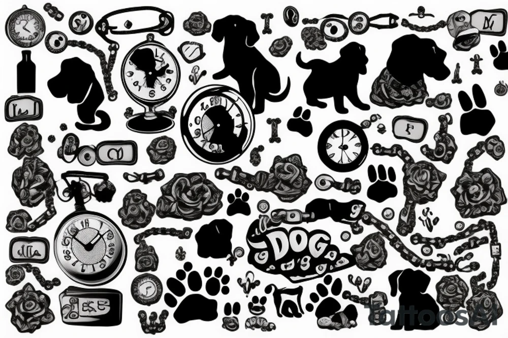 dog clock chain tattoo idea