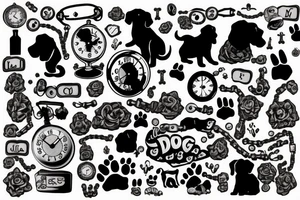dog clock chain tattoo idea