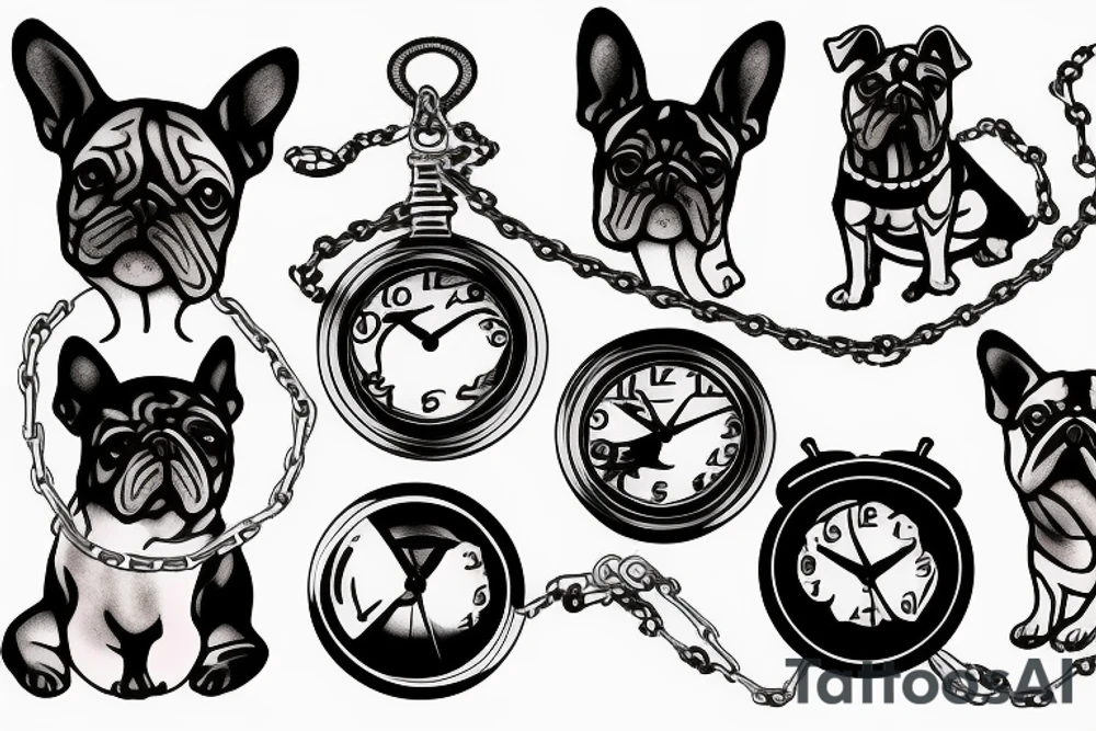 dog clock chain tattoo idea