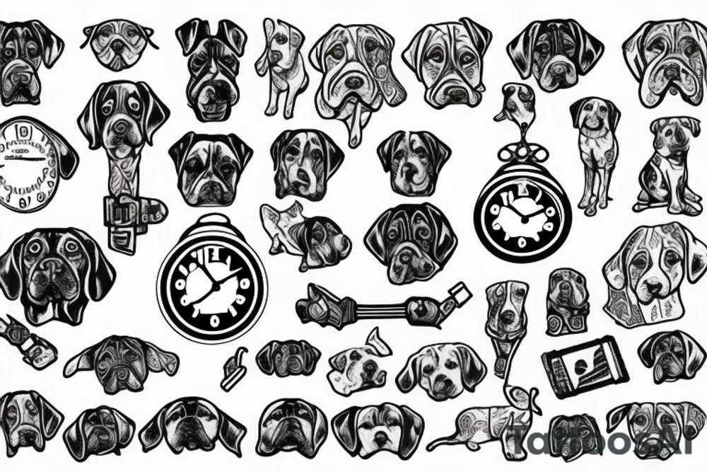 dog clock chain tattoo idea