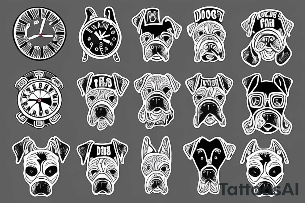 dog clock chain tattoo idea