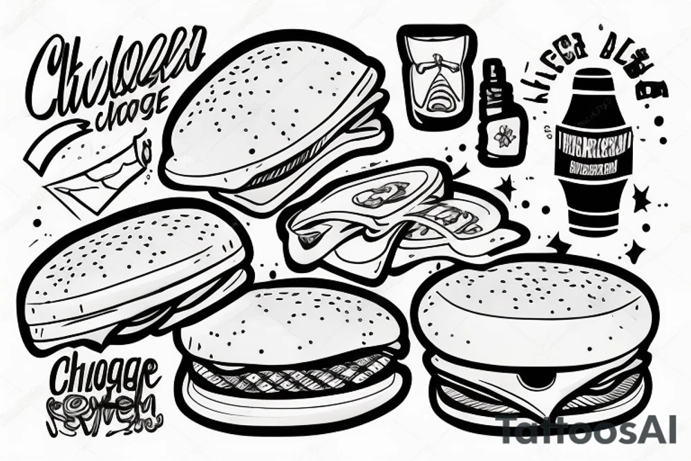 Cheeseburger on a skateboarding tattoo idea