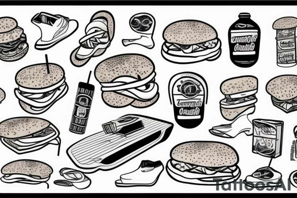 Cheeseburger on a skateboarding tattoo idea