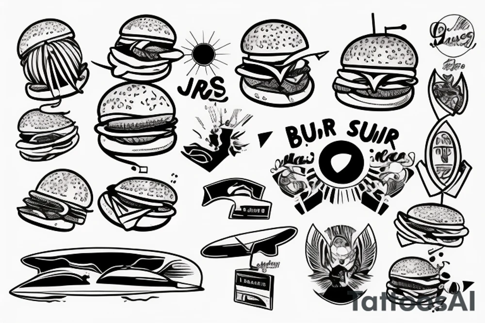 Burger surfing tattoo idea