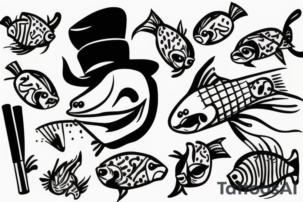 fish smoking a joint with a hat tattoo idea