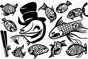 fish smoking a joint with a hat tattoo idea