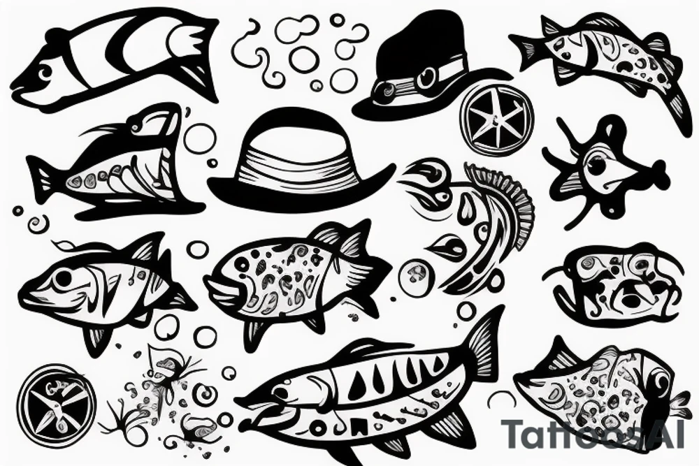 fish smoking a joint with a hat tattoo idea