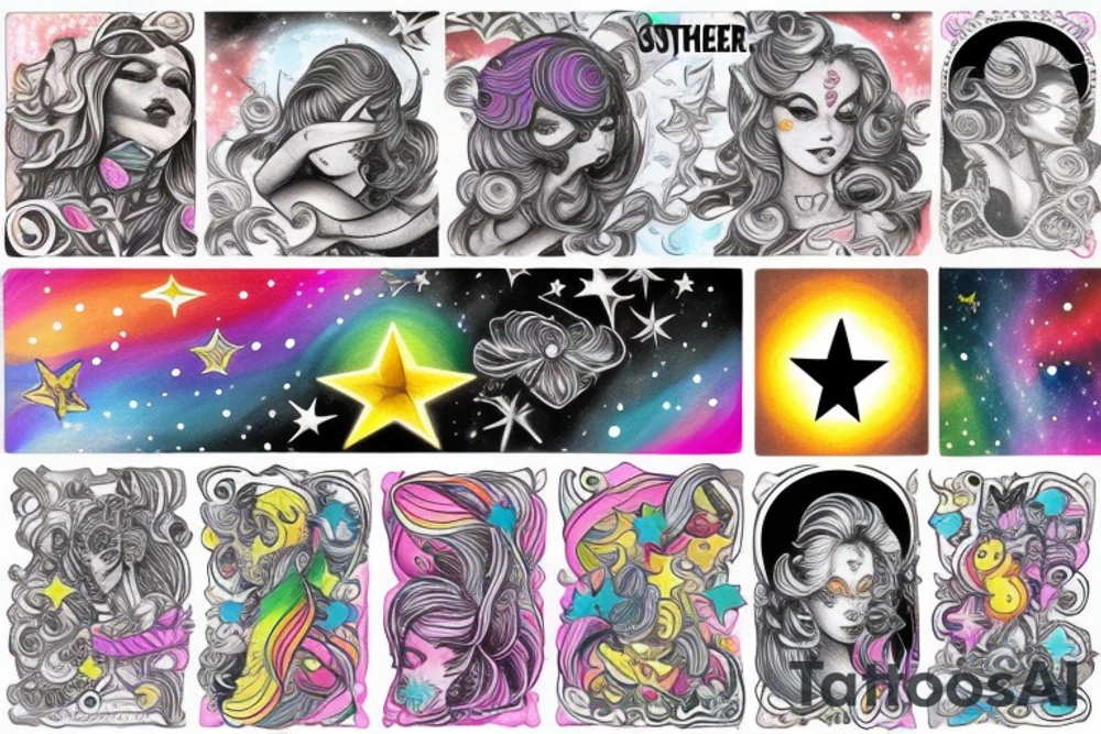 Sister love star mother galaxy rainbow tattoo idea