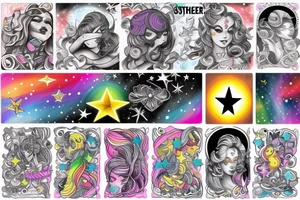 Sister love star mother galaxy rainbow tattoo idea