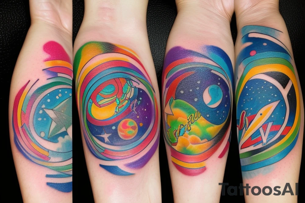 Sister love star mother galaxy rainbow tattoo idea