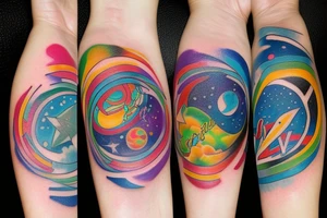 Sister love star mother galaxy rainbow tattoo idea