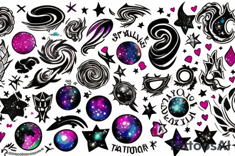 love star galaxy rainbow tattoo idea