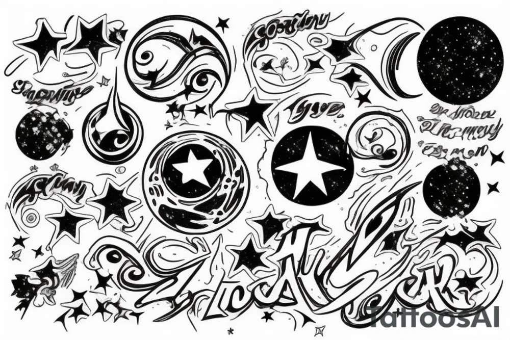 love star galaxy rainbow tattoo idea