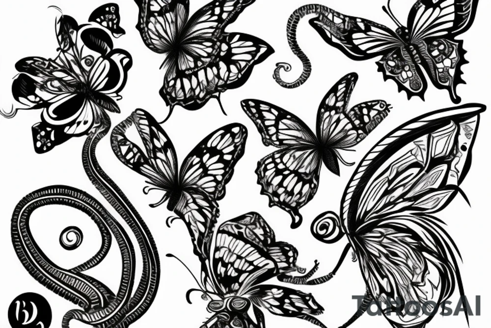 snake sword butterflies flowers tattoo idea