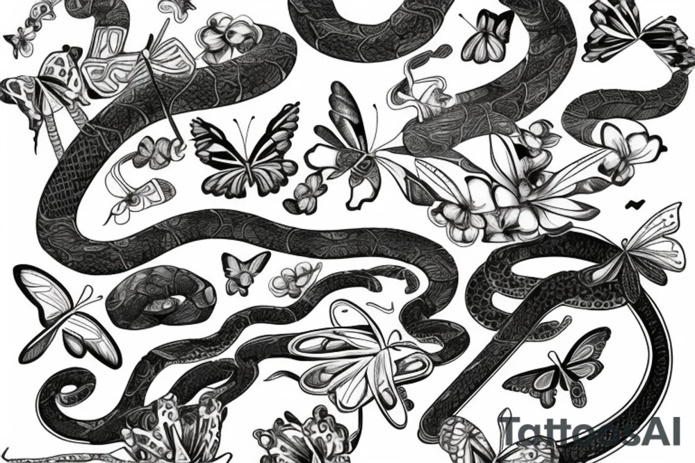 snake sword butterflies flowers tattoo idea