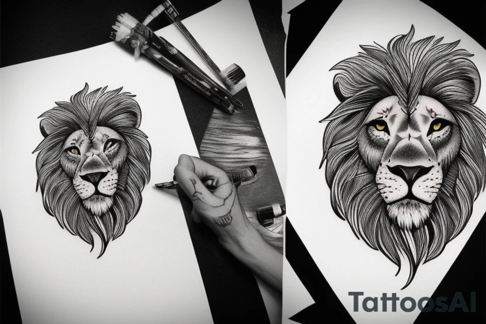 Realistic lion head tattoo idea
