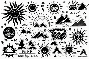 C, P, M, D, V, A, Sun, Mountains tattoo idea