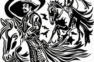 cowboy on a horse trotting off into a western sunset tattoo idea