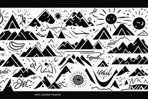 C, P, M, D, V, A, Sun, Mountains tattoo idea