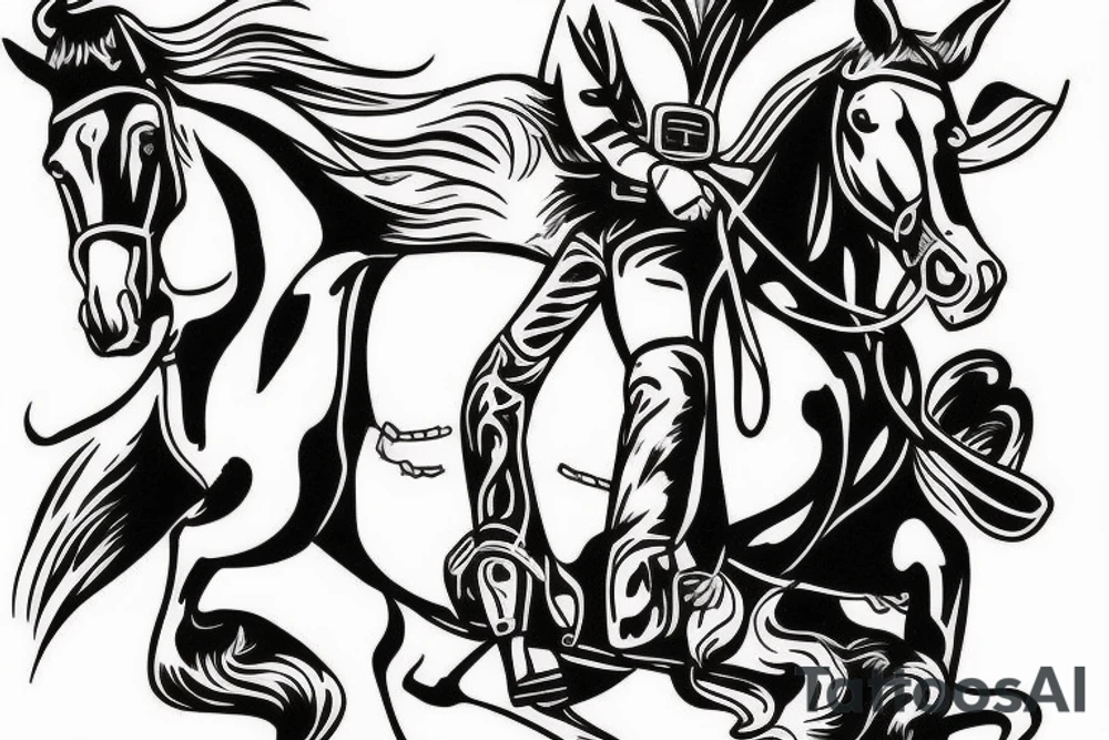 cowboy on a horse riding off into a western sunset tattoo idea