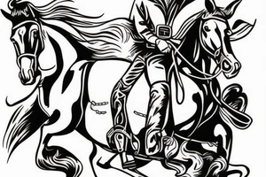 cowboy on a horse riding off into a western sunset tattoo idea