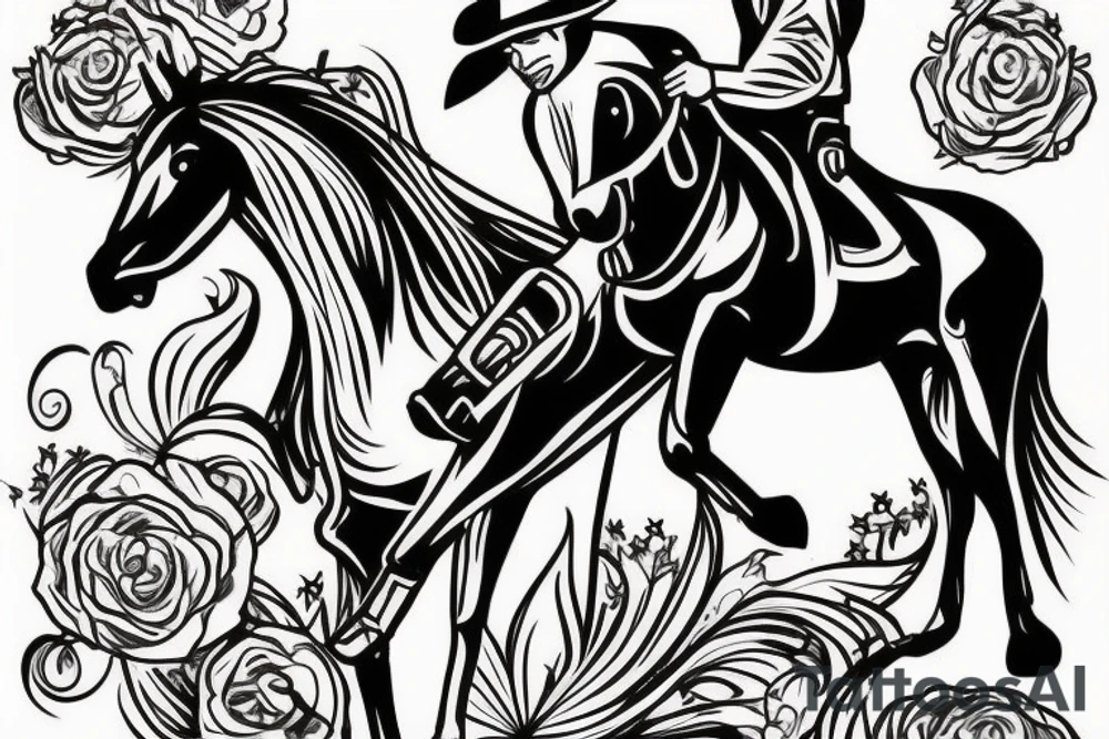 cowboy on a horse riding off into a western sunset tattoo idea