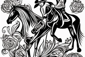 cowboy on a horse riding off into a western sunset tattoo idea