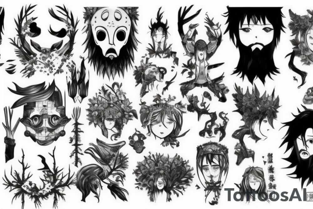 Faces in a forest tattoo idea