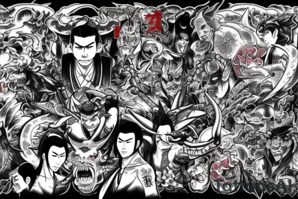 Full back yakuza demons tattoo idea