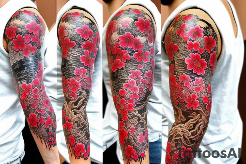 Full sleeve samurai cherry blossoms wolf dragon hanya Philippines tattoo idea