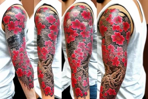 Full sleeve samurai cherry blossoms wolf dragon hanya Philippines tattoo idea