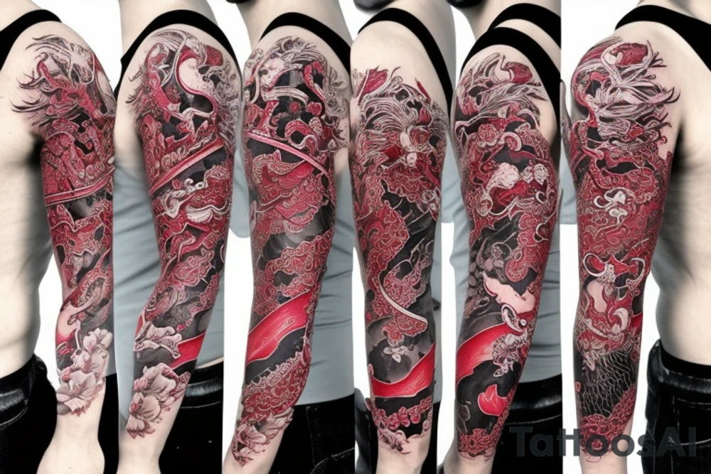 Full sleeve samurai cherry blossoms wolf dragon hanya Philippines tattoo idea