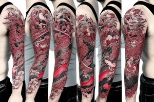 Full sleeve samurai cherry blossoms wolf dragon hanya Philippines tattoo idea