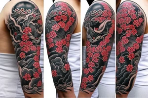 Full sleeve samurai cherry blossoms wolf dragon hanya Philippines tattoo idea
