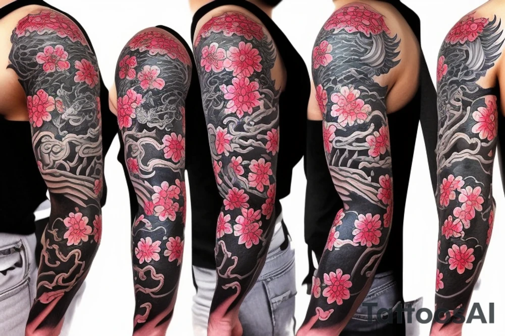 Full sleeve samurai cherry blossoms wolf dragon hanya Philippines tattoo idea