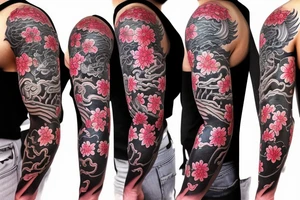 Full sleeve samurai cherry blossoms wolf dragon hanya Philippines tattoo idea
