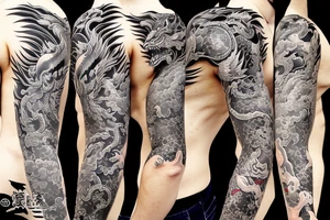 Full sleeve samurai wolf dragon hanya Philippines tattoo idea
