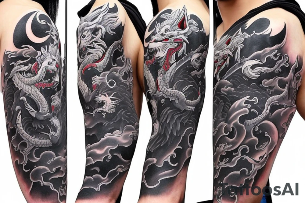 Full sleeve samurai wolf dragon hanya Philippines tattoo idea
