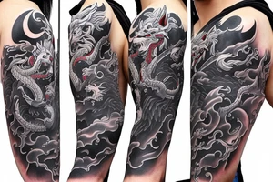 Full sleeve samurai wolf dragon hanya Philippines tattoo idea