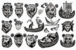 Viking boat which is driven by a bear, wearing a viking helmet tattoo idea